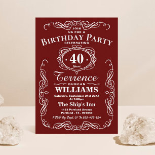 Trendy Red & White Typography Birthday Party Invitation