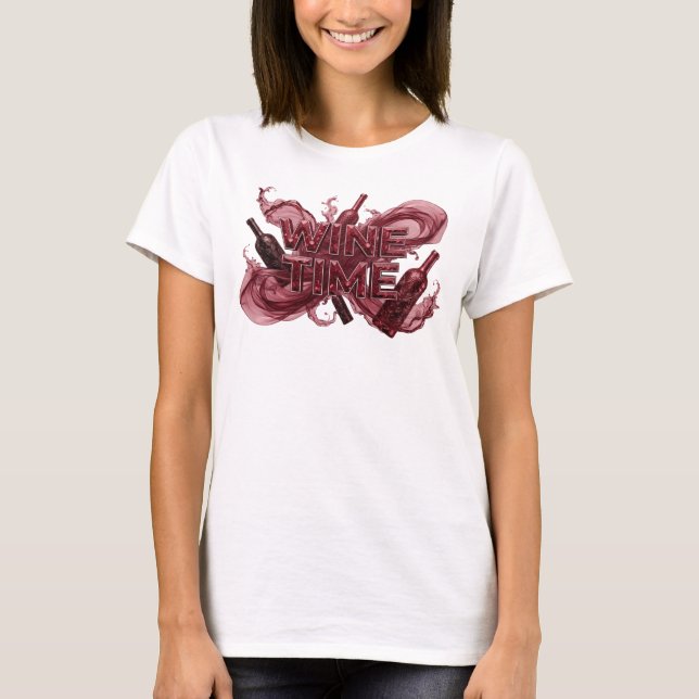 Trendy Red WINE TIME Quote Shirt (Front)