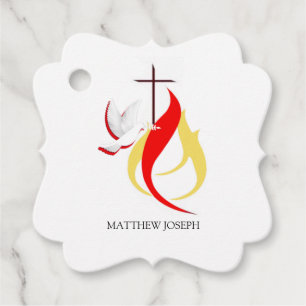 Trendy Red Yellow Dove Fire Confirmation Custom Favour Tags