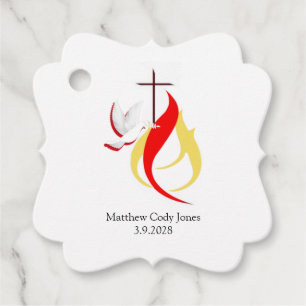 Trendy Red Yellow Dove Fire Confirmation Custom Favour Tags