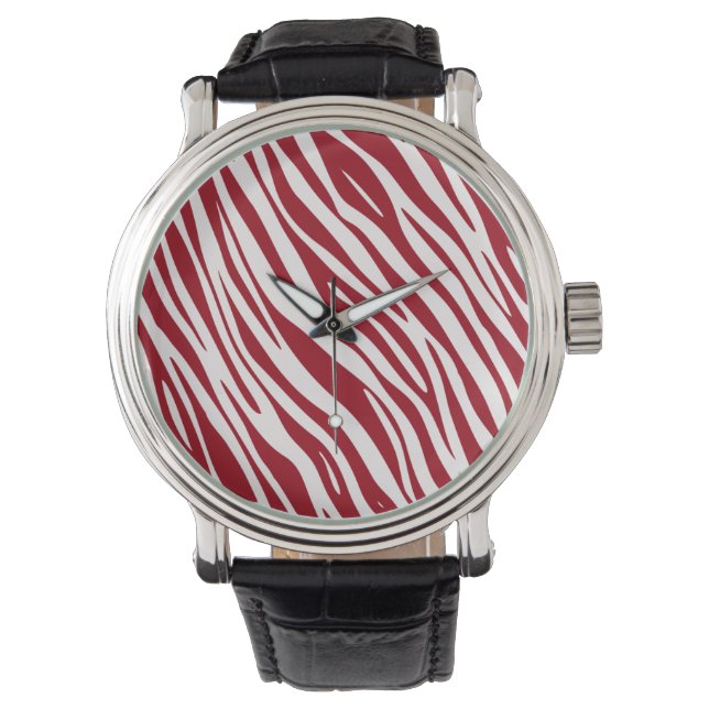 Trendy Red Zebra Animal Sripes Watch (Front)