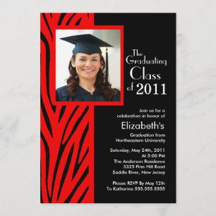 Trendy Red Zebra Photo Graduation Invitation