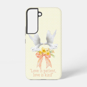 Trendy Religious Peach Floral Bow Dots White Doves Samsung Galaxy Case