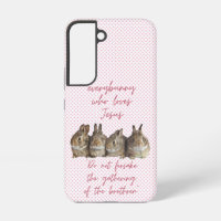 Trendy Religious Pink Dot Brown Bunnies Cuddling