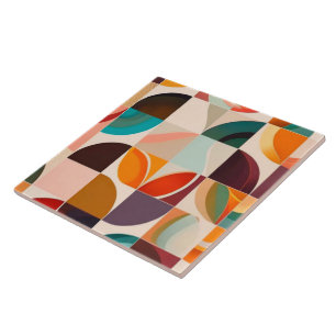 Trendy Retro Abstract Squares Collection Tile