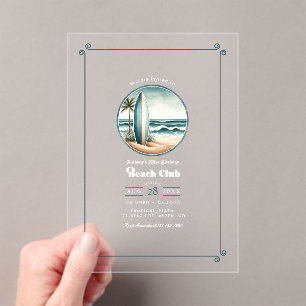 Trendy Retro Beach Club Birthday Party Acrylic Invitations