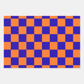 Trendy Retro Blue and Orange Chequered Squares Wra Wrapping Paper Sheet