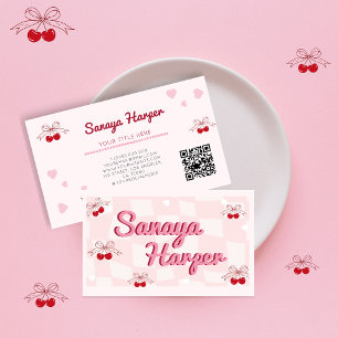 Trendy Retro Boho Cherry Coquette Pink Pattern Business Card