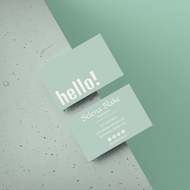 Trendy Retro Boho  – Modern Green and White Business Card (Creator Uploaded)