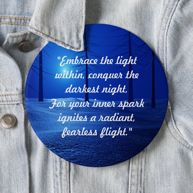 trendy retro boho script blue forest personalised 6 cm round badge (In Situ)