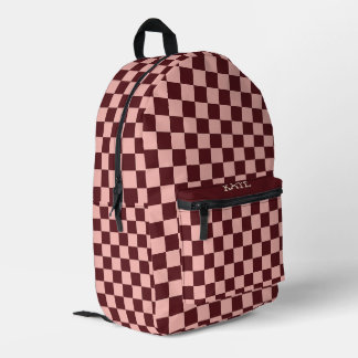 Trendy Retro Burgundy and Pink Chequerboard Person Printed Backpack