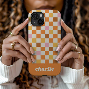 Trendy Retro Chequerboard Monogram iPhone 15 Case