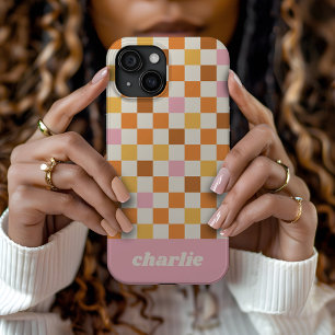 Trendy Retro Chequerboard Monogram iPhone 15 Case