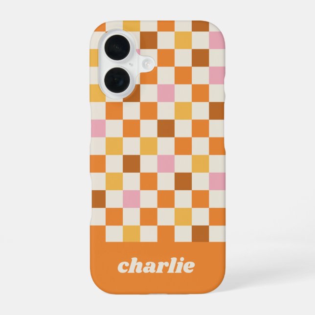 Trendy Retro Chequerboard Monogram iPhone 16 Case (Back)