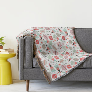 Trendy Retro Christmas Tree and Ornaments Pattern Throw Blanket