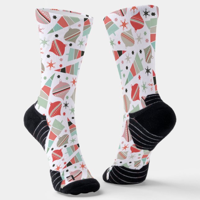 Trendy Retro Christmas Tree and Ornaments Socks (Angled)