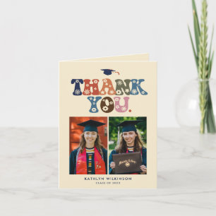 Trendy Retro Colour Typography 2 Photo Graduation Thank You Card