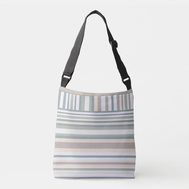  Trendy retro colours beige green brown stripes Crossbody Bag (Front)