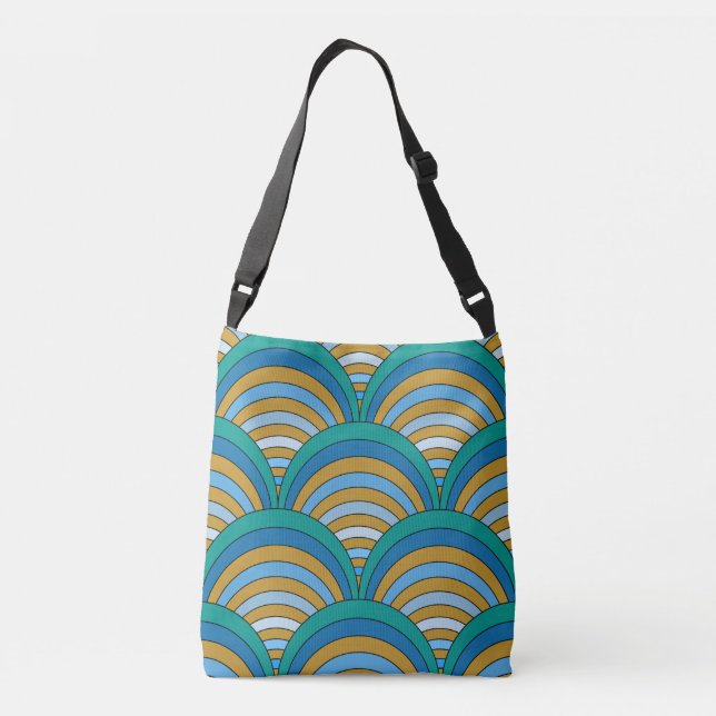  Trendy retro colours blue turquoise orange design Crossbody Bag (Back)