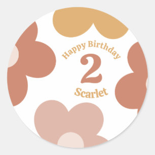 Trendy Retro Daisies Girl Birthday Classic Round Sticker