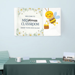 Trendy Retro Daisy Floral Teacher Classroom Welcom Banner