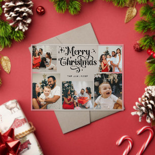 Trendy Retro Family Photo Collage Christmas Card Acrylic Invitations