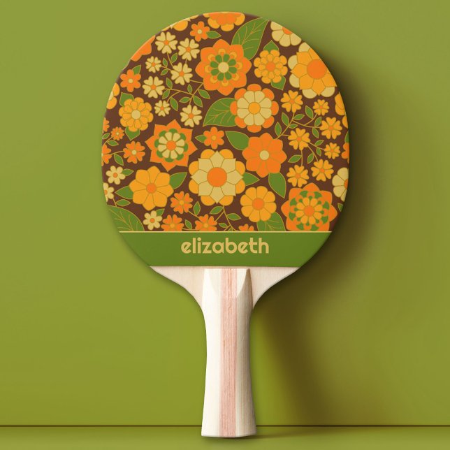 Trendy Retro Floral Pattern Custom name block  Ping Pong Paddle (Custom Ping Pong Paddle)