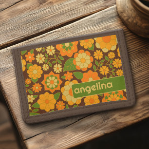 Trendy Retro Floral Pattern Custom name block  Trifold Wallet