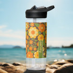 Trendy Retro Floral Pattern Custom name block  Water Bottle<br><div class="desc">A bold, floral design with colourful shades of gold, orange and green with a fun colour block to add your name or any text. The crazy flower pattern has a variety of colours. You can add a name, monogram or other custom text. If you need to move the art around,...</div>