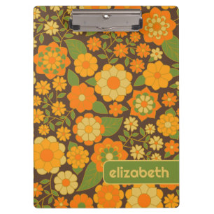 Trendy Retro Floral Pattern with name block Clipboard