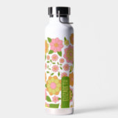 Trendy Retro Floral Pattern with name block Water Bottle (Left)
