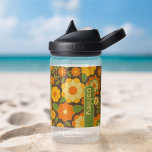 Trendy Retro Floral Pattern with name block  Water Bottle<br><div class="desc">A bold, floral design with colourful shades of gold, orange and green with a fun colour block to add your name or any text. The crazy flower pattern has a variety of colours. You can add a name, monogram or other custom text. If you need to move the art around,...</div>