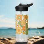 Trendy Retro Floral Pattern with name block  Water Bottle<br><div class="desc">A bold, floral design with colourful shades of gold, orange and green with a fun colour block to add your name or any text. The crazy flower pattern has a variety of colours. You can add a name, monogram or other custom text. If you need to move the art around,...</div>