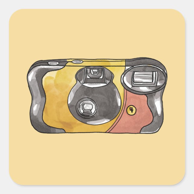 Trendy retro fun disposable camera square sticker (Front)