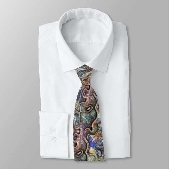 Trendy Retro Futuristic Marbled Waves Art Pattern Tie (Tied)