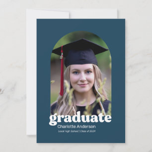 Trendy Retro Graduation Announcement in Navy