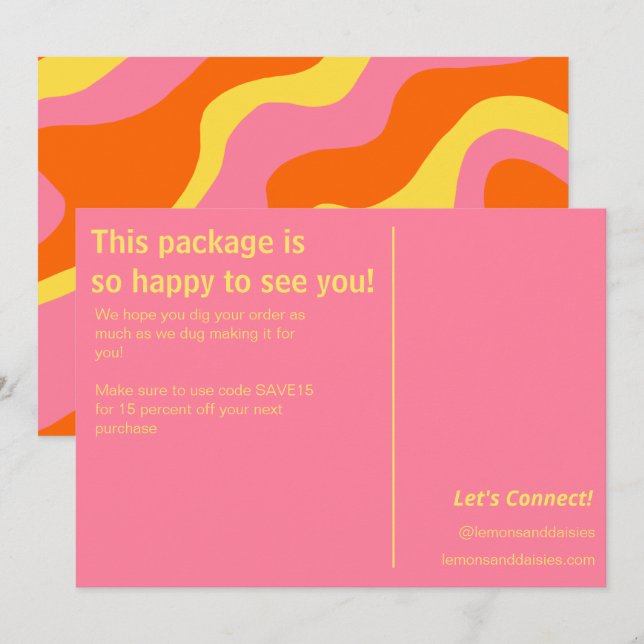Trendy Retro Orange Yellow Pink Small Business   Thank You Card (Front/Back)