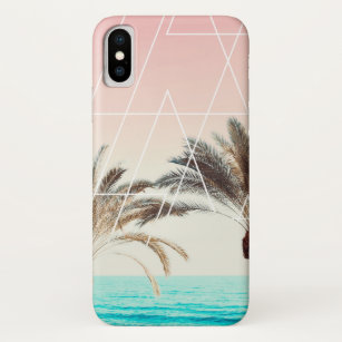 Trendy retro palm tree sunset pink geometric photo Case-Mate iPhone case