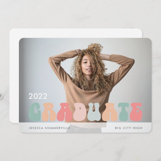 Trendy Retro Pastel Multicolor Photo Graduation Announcement (Front/Back)