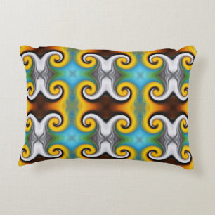 Trendy retro pattern in yellow, blue, brown, white decorative cushion