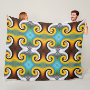 Trendy retro pattern in yellow, blue, brown, white fleece blanket