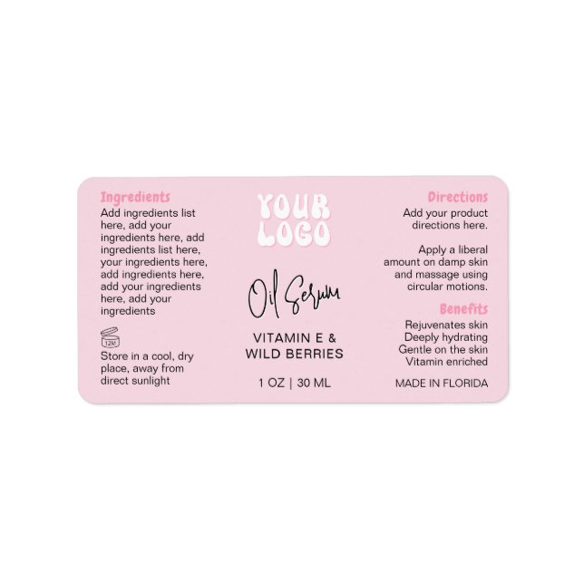 Trendy Retro Pink 1 OZ 30ml Dropper Bottle Label (Front)