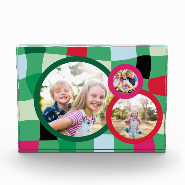 Trendy Retro Plaid Round 3 Photo Block (Front)