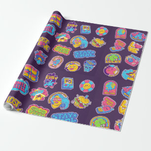 Trendy retro stickers and badges acid collection wrapping paper