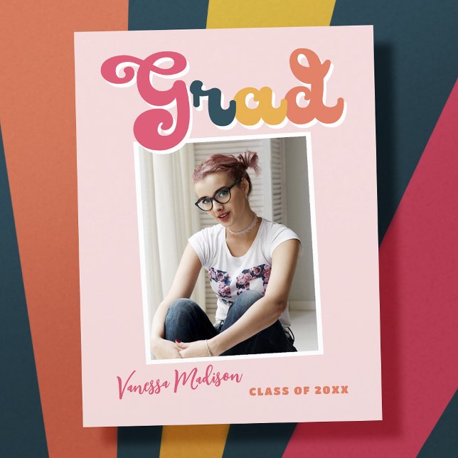 Trendy Retro Style Vintage Graduation 1 Photo Postcard (Creator Uploaded)