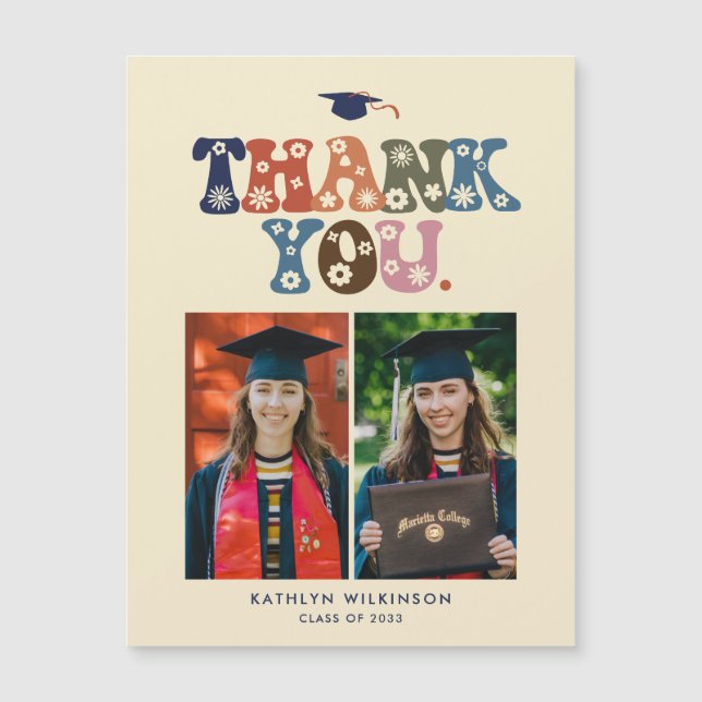 Trendy Retro Typography Photo Graduation Thank You (Front)