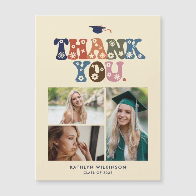 Trendy Retro Typography Photo Graduation Thank You (Front)