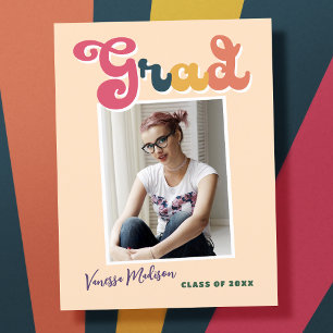 Trendy Retro Vintage Boho Grad Photo Announcement Postcard