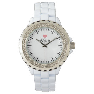 Trendy rhinestone white enamel women's watch