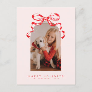 Trendy ribbon bow arched photo Holiday/Christmas Holiday Postcard
